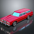 Red Shiny Station Wagon With Chrome Accents Parked On Black Reflective Background