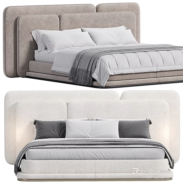 Modern Upholstered Double Bed With White Sheets Gray Pillows And Soft Blanket Design 3d model 