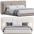 Modern Upholstered Double Bed With White Sheets Gray Pillows And Soft Blanket Design