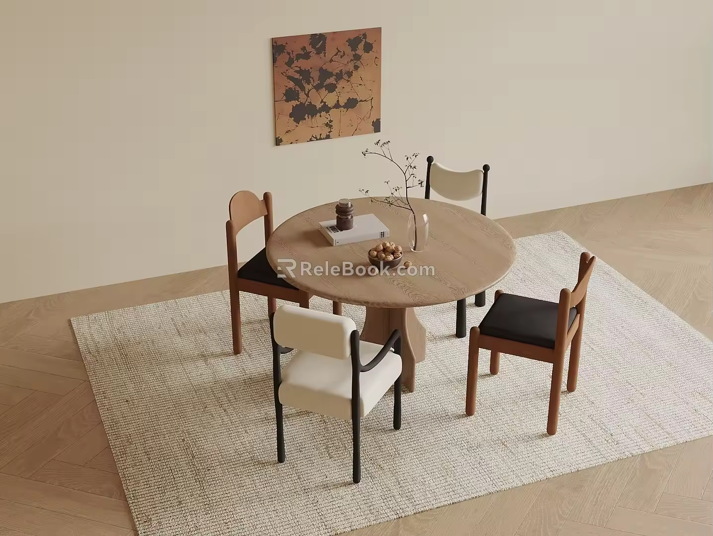 Ancient Round Dining Table and Chair Ancient Round Dining Table and Chair Combination 3d model