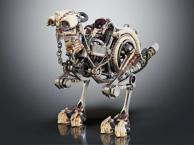 Smart Machine Robotic Dog Featuring Metal Skeleton Gears Chains And Intricate Design 3d model