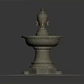 Classical Multi tiered Fountain With Circular Basin Square Pedestal Stone Slab Floor And Ornate Top