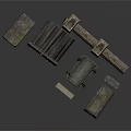 Ancient Stone Gothic Church Models With Tombstones Bench And Stone Wall