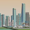 Modern Tall Office Buildings With Glass Facade And Urban Sunset Skyline