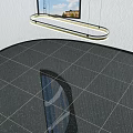 Elevator Lobby With Black Tiled Flooring Textured Gray Walls And Modern LED Strip Lighting