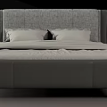 Modern Double Bed With Grey Fabric Headboard Leather Frame And Grey Bedding 3d model