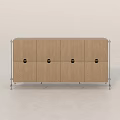 Modern Minimalist Storage Cabinet with Light Wooden Doors Black Round Knobs and Metal Frame
