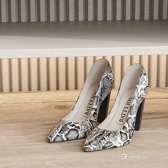 Stylish Snake Print High Heels With Block Heel And Pointed Toe Design 3d model 