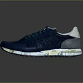 Blue Athletic Sneakers With Breathable Mesh Upper White Lining And Yellow White Sole