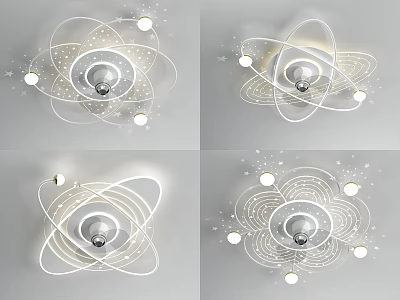 Modern Ceiling Fan with Decorative Rings and Light in Multiple Designs 3d model
