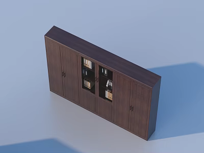 Dark Wooden Cabinet With Glass Door Compartments For Book Storage In Home Living 3d model
