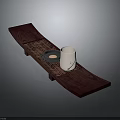 Dark Wooden Long Tray With Woven Texture Holding White Cup And Dark Plate