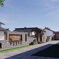 Rural Self built House With Two Story White Exterior Black Roof And Stone Wall