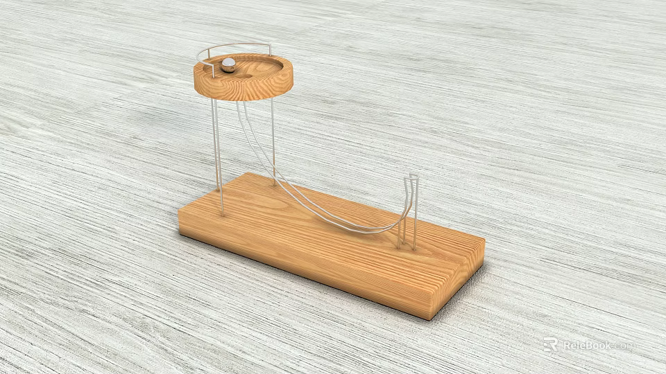 Wooden Base Decorative Object With Circular Tray And Metal Wire Structure 3d model