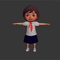 Cute 3D Girl Character With Purple Hair Blue Eyes Red Tie And Open Arms Standing