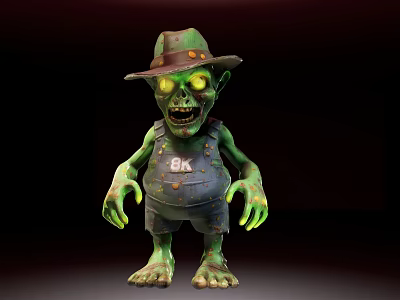 Green Eyed Zombie Game Movie Character Wearing Hat And Overalls 8K Detail 3d model