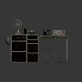 Vintage Television Display On Retro Desk With Fan Radio Camera Drawer Cabinet And Stool Setup