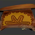 Handcrafted Wooden Stool With Round Stained Glass Top And Carved Details