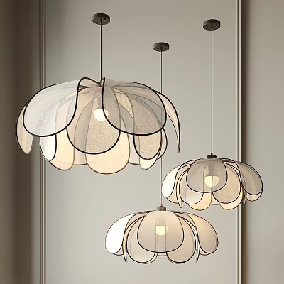 Modern Lotus Shaped Linen Pendant Lights In Beige For Interior Decoration 3d model