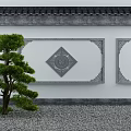 Building Exterior Wall With White Surface Gray Diamond Reliefs Black Tiled Roof And Pine Tree