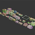 Cartoon Scene With Detailed Miniature Building Models In Various Architectural Styles
