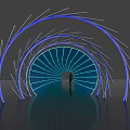 Illuminated Modern Tunnel With Curved Structure Blue Lighting And Person Inside