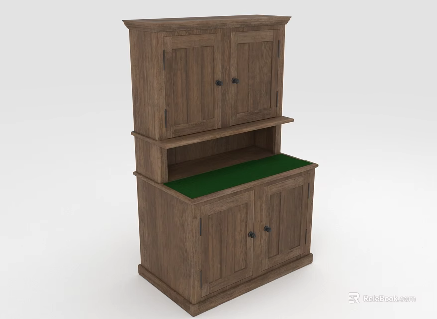 Functional Wooden Storage Cabinet With Upper Lower Doors And Green Countertop 3d model 