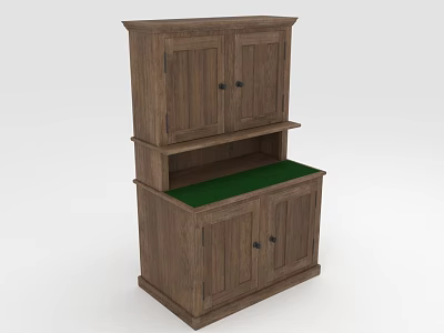 Functional Wooden Storage Cabinet With Upper Lower Doors And Green Countertop 3d model