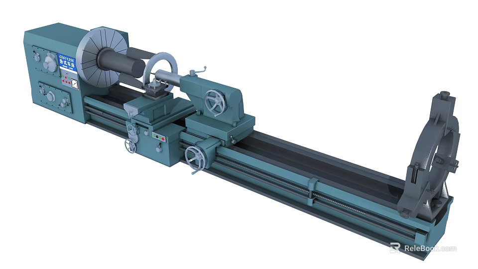 Industrial Lathe Machine with Long Bed Control Panel and Rotary Components for Precision Metal Machining 3d model 