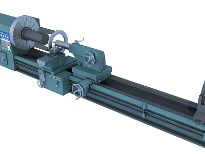 Industrial Lathe Machine with Long Bed Control Panel and Rotary Components for Precision Metal Machining 3d model