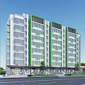 Rural Self Built Multi Storey Building With Green Gray Exterior And Ground Floor Shops