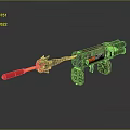 Camouflage Weapon Model With Red Handle Flaming Effect Stand And Reflective Surface 3d model