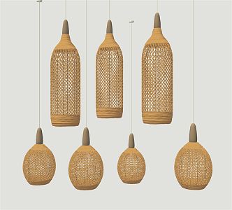 Southeast Asian Chandelier Thai Rattan Chandelier 3d model