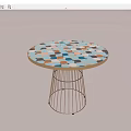 Pair of Stylish Round Side Tables With Colorful Mosaic Tabletops And Gold Metal Wire Bases