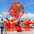Eye Catching Photo Check In Spot With Red Balloon Decorations And City Skyline View