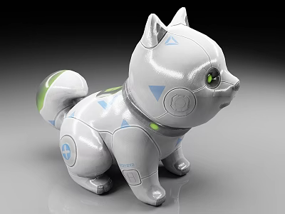 Commercial Robotic Cat Toy With White Blue Green Accents And Interactive Control Panel Design 3d model