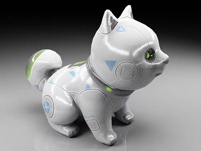 Commercial Robotic Cat Toy With White Blue Green Accents And Interactive Control Panel Design 3d model