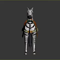 Zebra With Decorative Orange And Green Saddle Adorned With Fringed Tassels