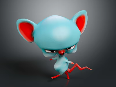 3D Mouse Character With Light Blue Body Red Ears Tail Nose And Cool Expression 3d model