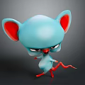 3D Mouse Character With Light Blue Body Red Ears Tail Nose And Cool Expression