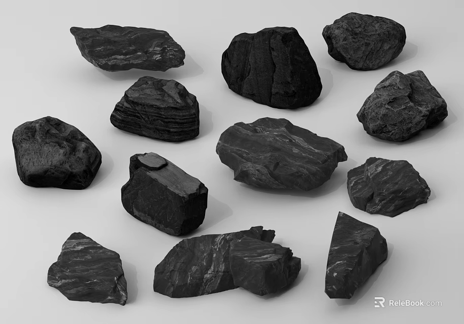 Natural Stone and Wood Collection Showcasing Various Textures and Shapes 3d model 