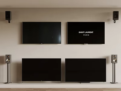 Wall Mounted And Standing TVs With Speakers In Living Room 3d model