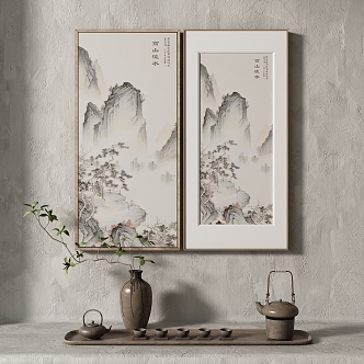 New Chinese Landscape Painting Texture Decoration Painting Italian Minimalist Middle Ages 3d model