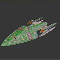 Futuristic Transparent Spaceship Model With Colorful Lights Thruster Details And Reflective Surface