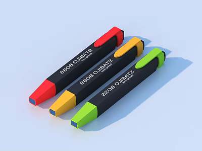 Vibrant Colored Highlighters with Red Yellow Green Tips and Black Body by STABILO BOSS 3d model