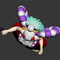 Game Movie Character With Red Long Skirt Horns Purple White Stripes And Blue Hair