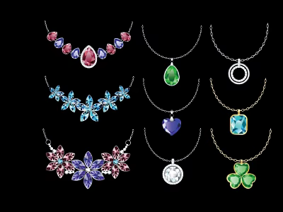 Various Fashionable Necklace Pendants With Colorful Gemstones And Unique Shapes 3d model