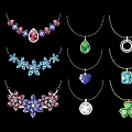 Various Fashionable Necklace Pendants With Colorful Gemstones And Unique Shapes