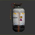 Explosive Military Weapon Featuring White Body Yellow Orange Stripes TECHI Label And Triangle Warning Sign