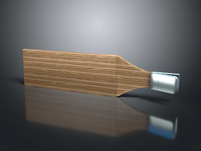 Wooden Strip With Natural Grain Pattern And Silver Metal End On Reflective Surface Background 3d model
